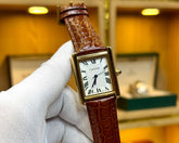 CARTIER WATCH WITH PURE DARK BROWN LEATHER STRAPS